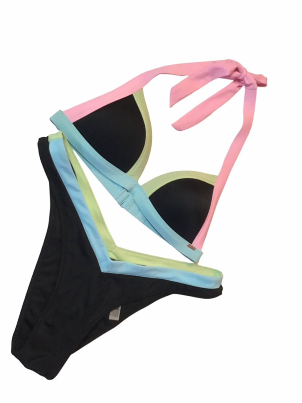 PINK Victoria's Secret Bikini M Black Pink Blue Green Set